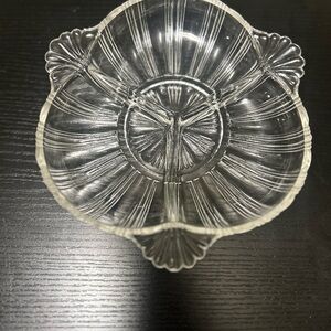 ❤️⭐️$5 when bundled! Hazel Atlas Relish 3part Divided Dish CloverGlassware 7in